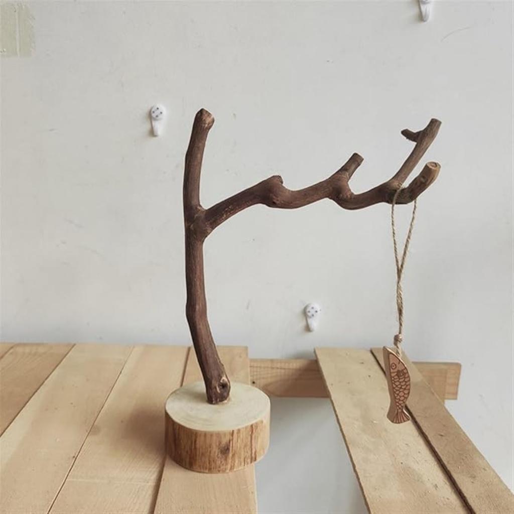 Log Tree Branch with Bottom Bracket Decoration Bookshelf Living Room Coffee Table Decoration Handmade Solid Wood Bracket(20cm)