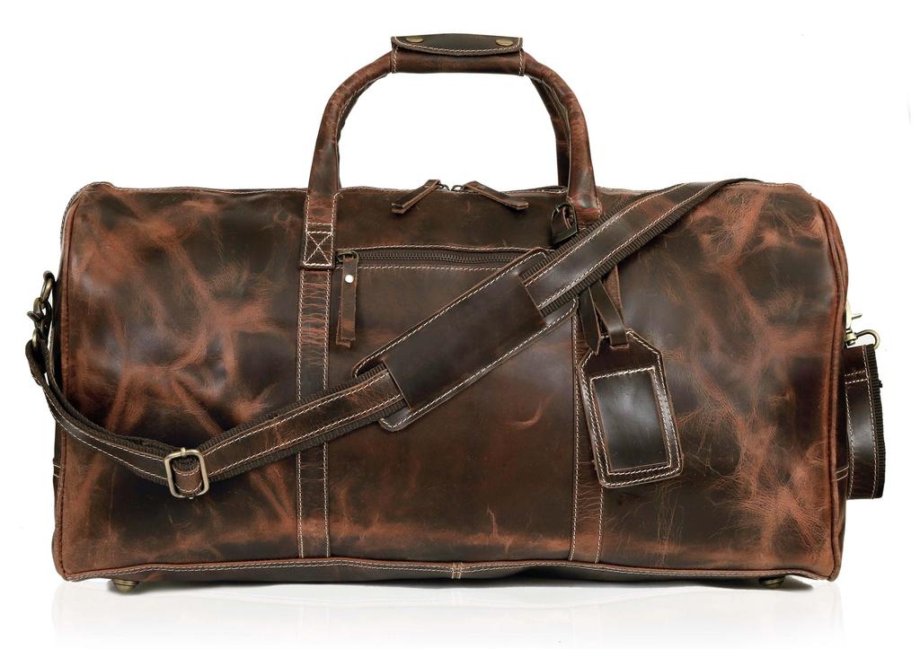 Handmade Full Grain Leather Duffel Bag: Vintage Travel Holdall
