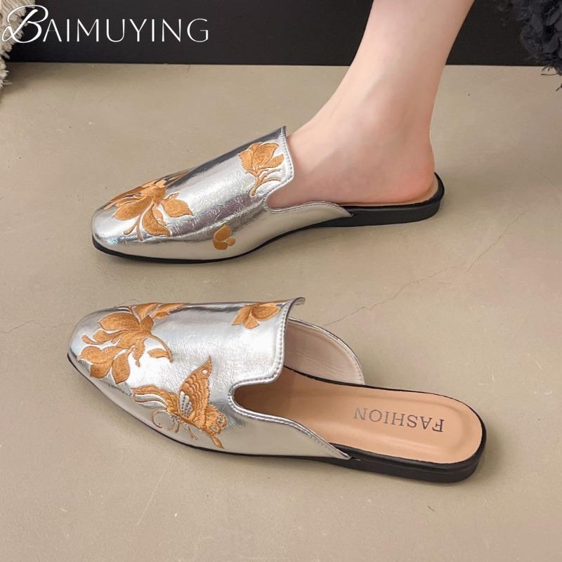 Модные женские тапочки, плоские сандалии, лоферы с квадратным носком, женские мюли, тренд 2025, летние, из мягкой кожи, неглубокие, на мягкой подошве, сандалии