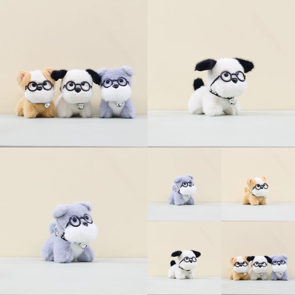 Adorable Plush Dog Keychain With Glasses Cute Cartoon Doll For Bags And Accessories