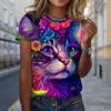 Fashion Women Colorful Cat Print T Shirt Funny Casual O-neck Short Sleeves T-shirt Summer Female Tee Shirt