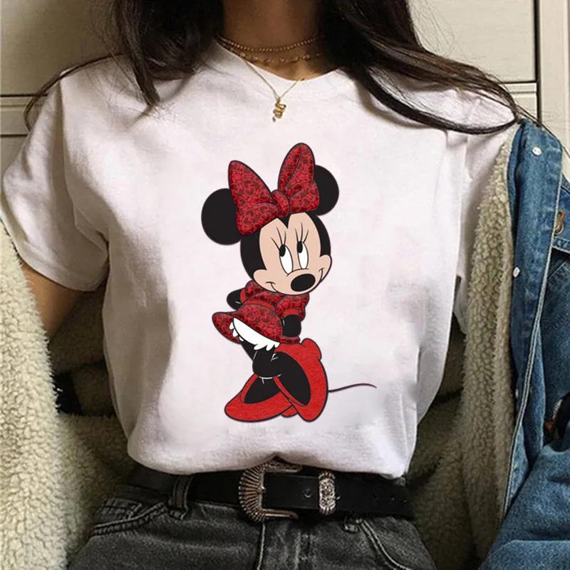Unisex Pink Minnie Mouse Print T-Shirt Black Tops Summer Short Sleeve T-shirt Casual O-neck Tees Tshirt