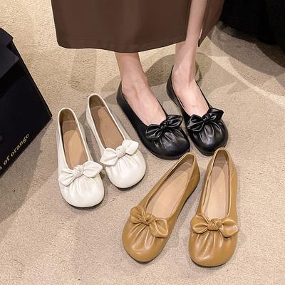 Нежные женские туфли на плоской подошве с мягкой подошвой, универсальные, с бантом, с мягкой подошвой, женские туфли с мелким вырезом, на одной педали, не утомляют