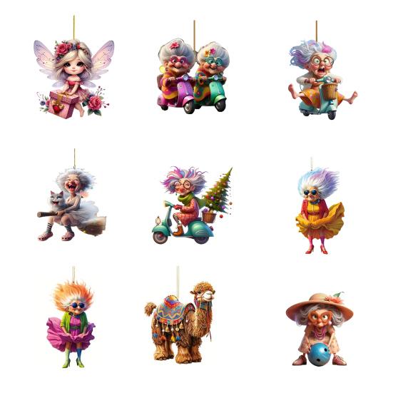 Acrylic Car Rear Princess/Old Lady Christmas View Mirror Charm Fairy Ornament 2D Flat Auto