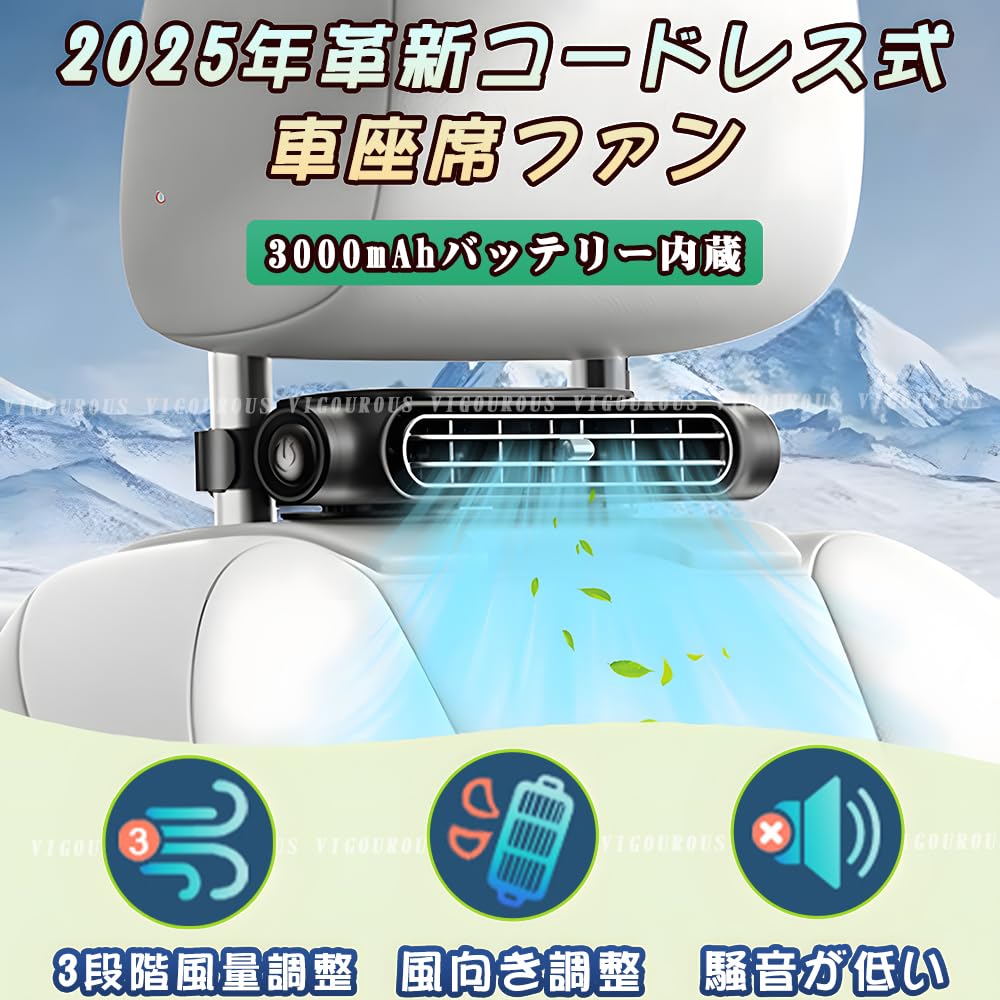 (Improved 2025 Model, 3,000 mAh, Cordless Usable) Car Fan, USB , 3 Levels of