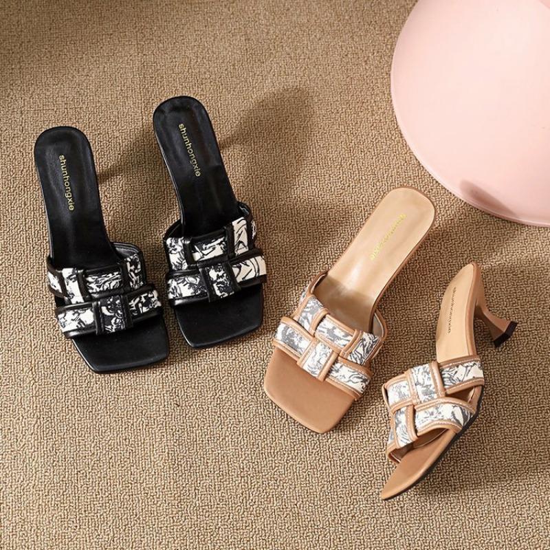 Босоножки Женская обувь Высокие каблуки Модная обувь Тонкий каблук Теплопоглощающие Полушлепанцы