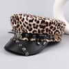 Шляпа Harajuku с заклепками и леопардовым принтом, хип-хоп кепка с плоским верхом, винтажный берет Y2k для девочек