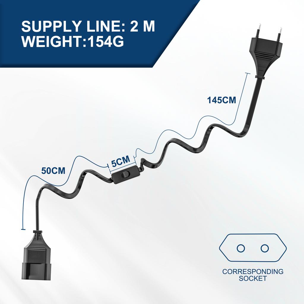 2Pcs Europea Male Plug To Female Socket Power Extension Cable with Switch, 2Prong Euro Plug 2m Extension Cord for PC Computer