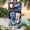 Teddy Bear Theme Beach Towel Personalized Custom Name & Text Soft Quick Dry Beach Towel for Swimming Travel