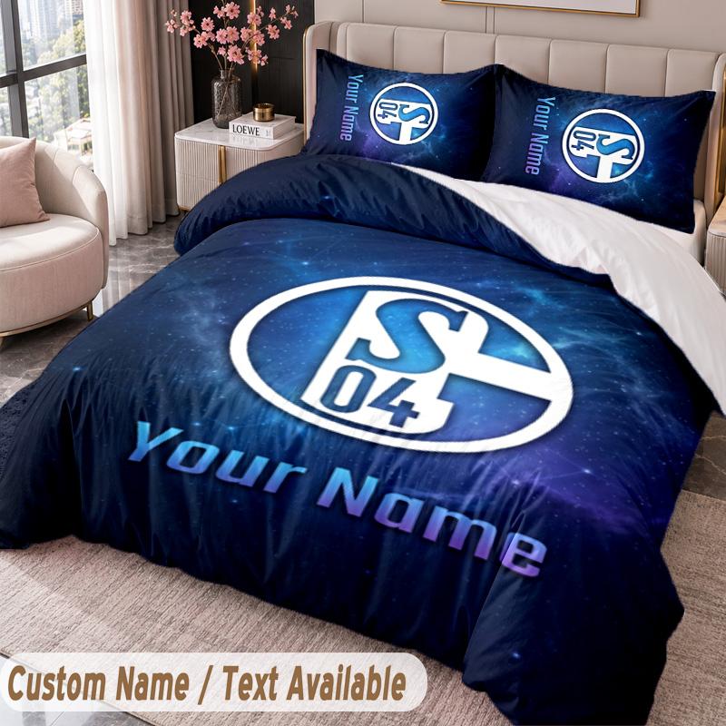 Schalke 04 FC Printed Bedding Set Custom Name Text 1 Duvet Cover 2 Pillowcases For Bedroom