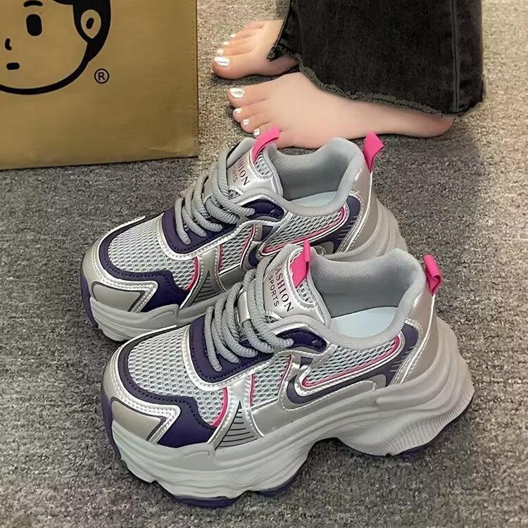 Daddy Shoes Женская весна и лето Толстая подошва Увеличить все Дышащие повседневные сетчатые кроссовки Ультра легкие