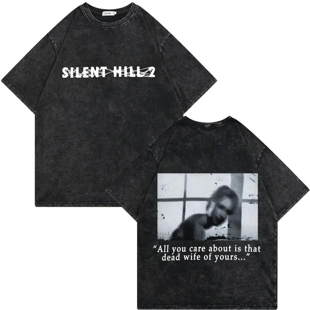 Игра Silent Hill Винтажная стираная футболка Мужская Женская Готическая Мода Футболки Высококачественный Хлопок Оверсайз Футболки Уличная Одежда