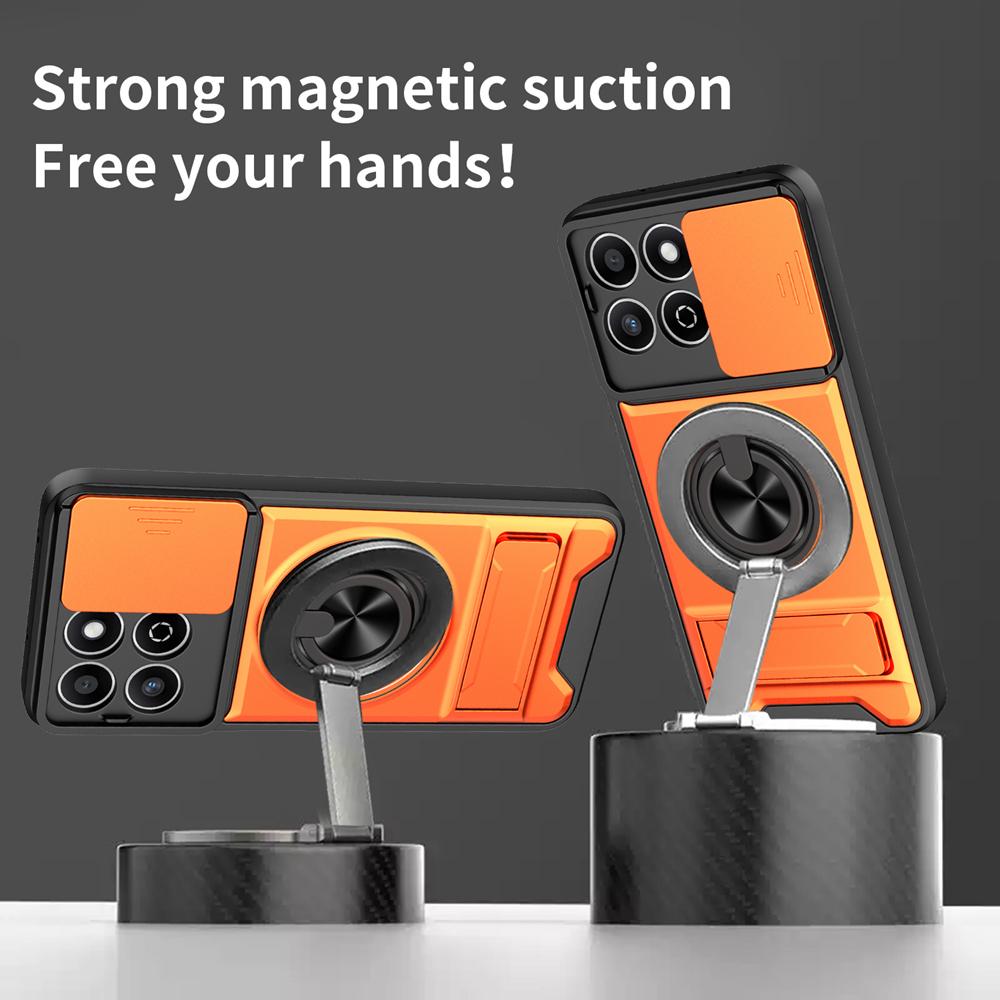 KEYSION Магнитный чехол для телефона для HONOR X7d 4G 5G Защита камеры со сдвижной крышкой Вертикальная подставка Ударопрочный чехол для Honor 400 Smart 5G