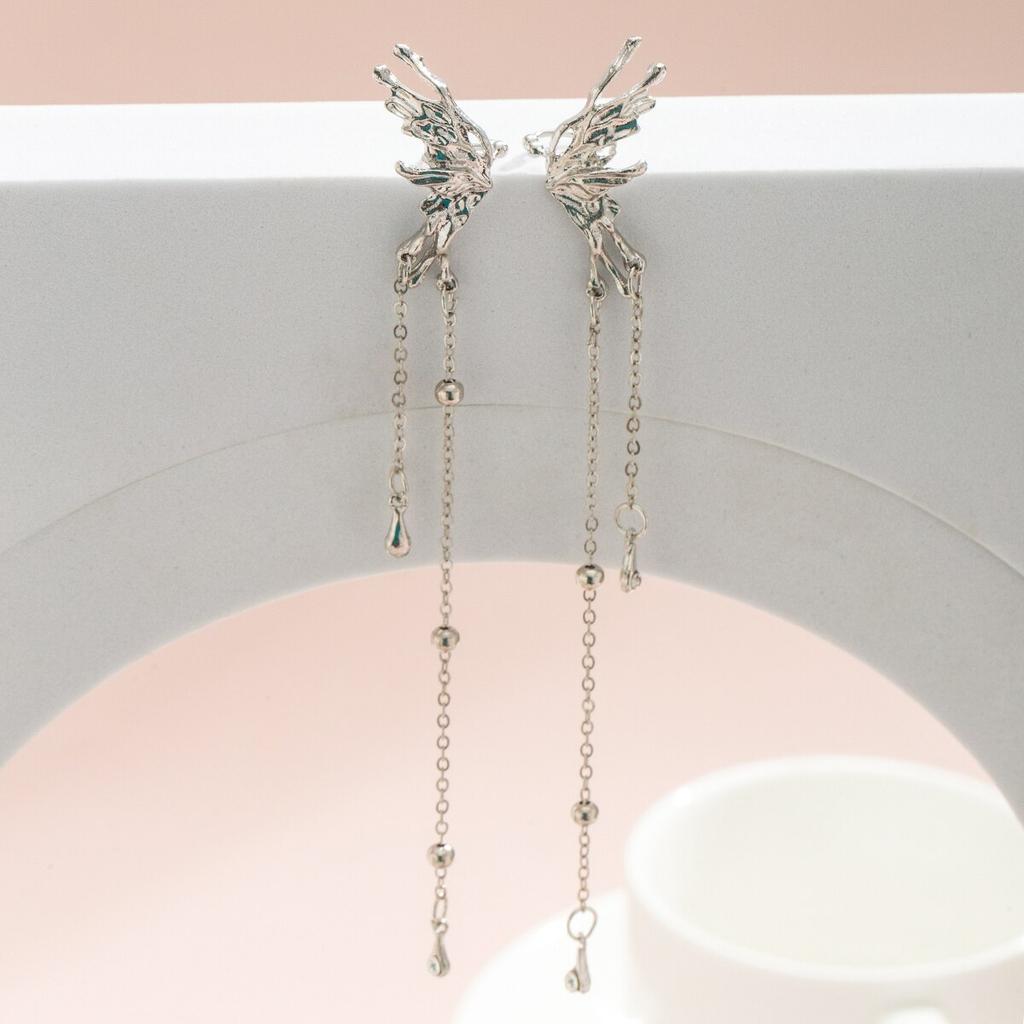 1 Pair Of Super Fairy Fairy Butterfly Tassel Earclip Female, With A Sense Of Niche Design Angel Wing Earbone Clip Without Ear Holes