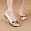 New Spring and Summer Soft Sole Low Heel Women's Shoes Ethnic Style Genuine Leather Flowers Women's Singles Shoes Comfortable and Soft Mother's Shoes