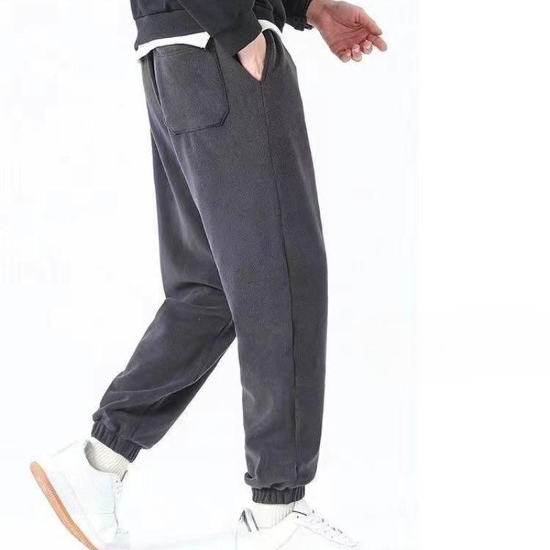 Мужские осенне-зимние флисовые утепленные утолщенные спортивные штаны из двустороннего флиса, теплые однотонные повседневные спортивные штаны с манжетами