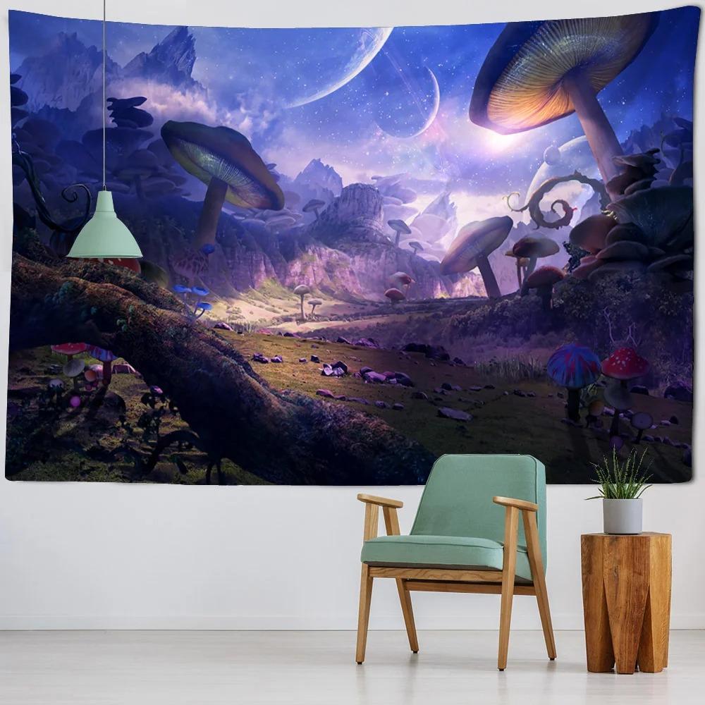Mushroom Castle Forest Pattern Tapestry Home Wall Decoration Tapestry Bedroom Living Room Tapestry