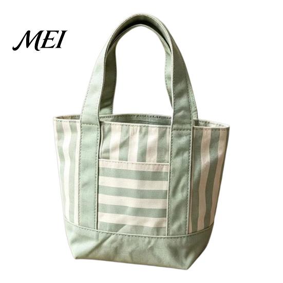 Tote Bag Striped Canvas Bag, Stylish Reusable Grocery with Reinforced Shoulder Strap Front Pocket, for Shopping Picnic Commuting Durable