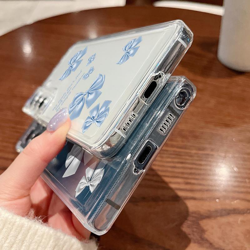 Bowknot Print Transparent Soft Silicone Phone Case For Samsung S25 Ultra S24 FE S23 A16 A36 A56 A55 A15 A25 Clear Shockproof Lens Protection Cover