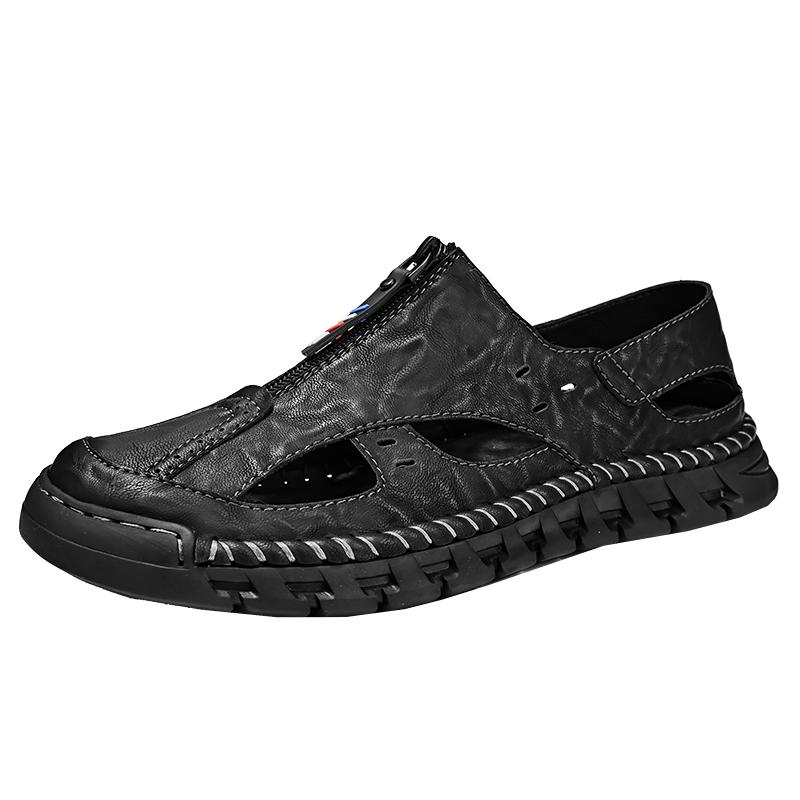 Fashion Leather Sandals Man Casual Loafers Luxury Design Slip On Male Dress Sandals Leisure Style Big Size Outdoor Wear-resistant Sole