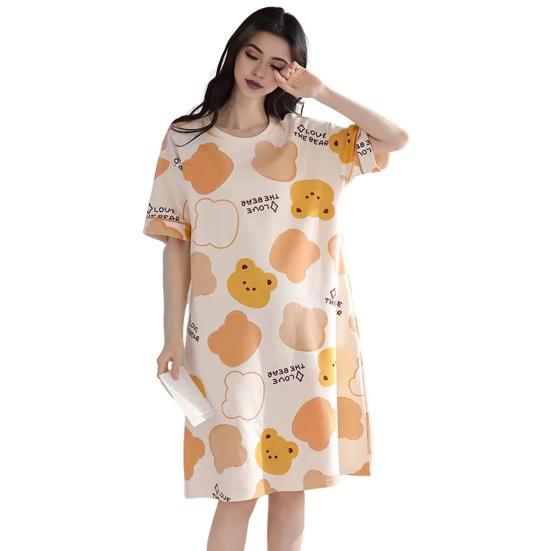 Женская летняя ночная рубашка с рисунком из мультфильма, О-образным вырезом, свободный короткий рукав, пуловер длиной до колена