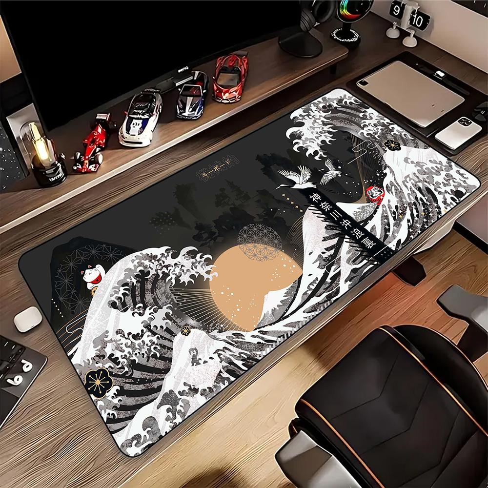 Japanese Great Wave OffChinese Style Dragon Mouse Pad for Gamer Setup Gaming Mousepad Rubber Keyboard Pads Pc Desk Mat xcm