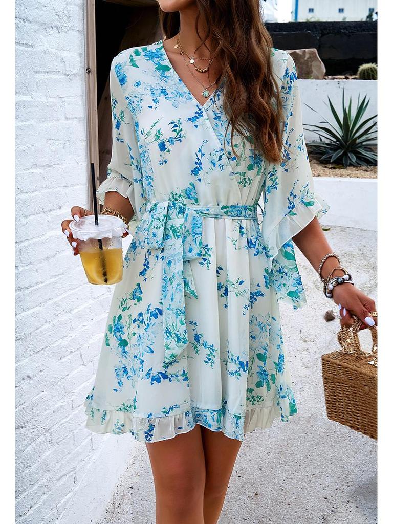 Женское платье из шифона с цветочным кружевом для отпуска, весна/лето 2024 г.