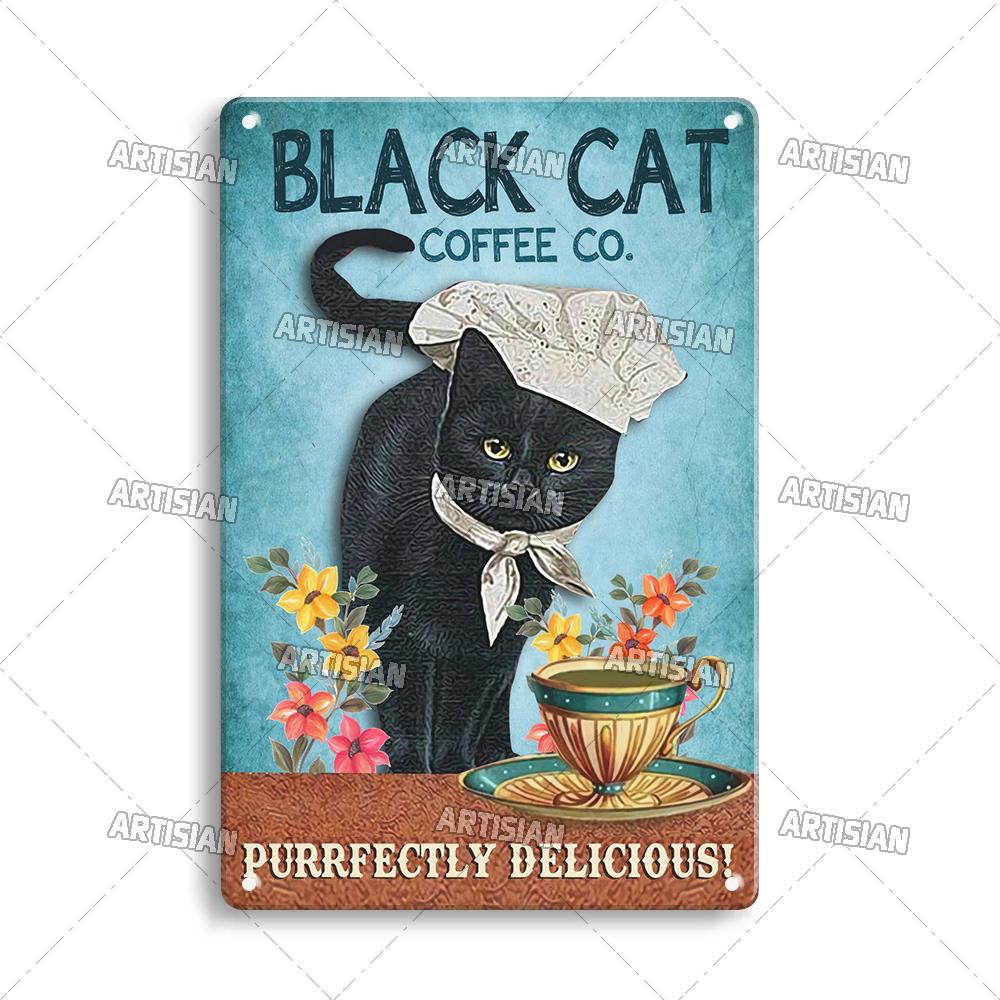 Артизан черный кот ретро металлический постер забавный питомец винтажный декоративный жестяной знак гараж бар паб клуб кухня дом человек пещера настенный декор