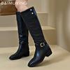 Зимние кожаные женские высокие сапоги на толстом каблуке, дизайнерские туфли до колена на среднем каблуке, новый бренд 2025 года, тренд, зимняя классика, готика, Botas Mujer