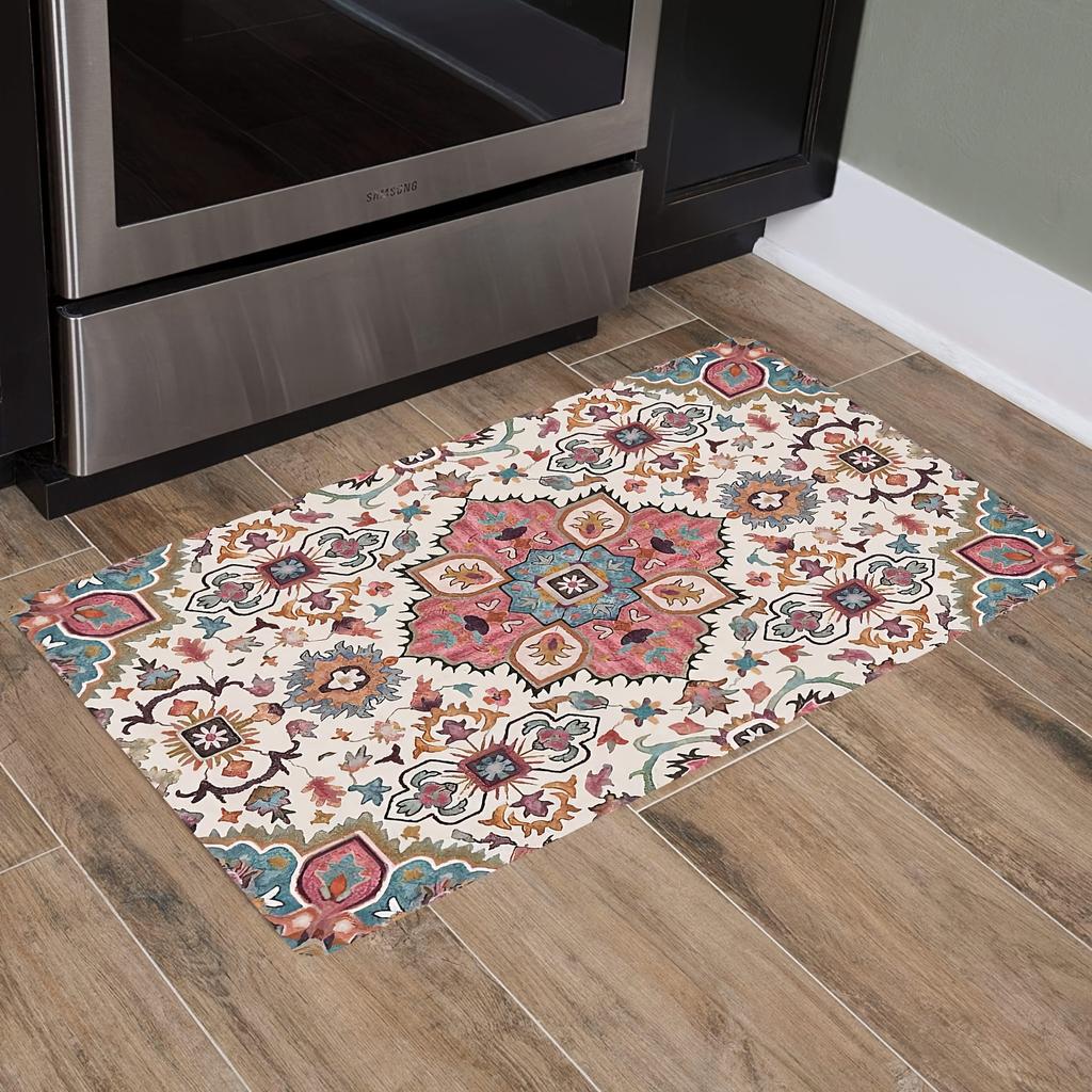1 шт. розовый напольный коврик с богемным узором, современный кухонный полиэстеровый ковер, нескользящий, цветной, для дома, ванной комнаты, спальни, гостиной, декора