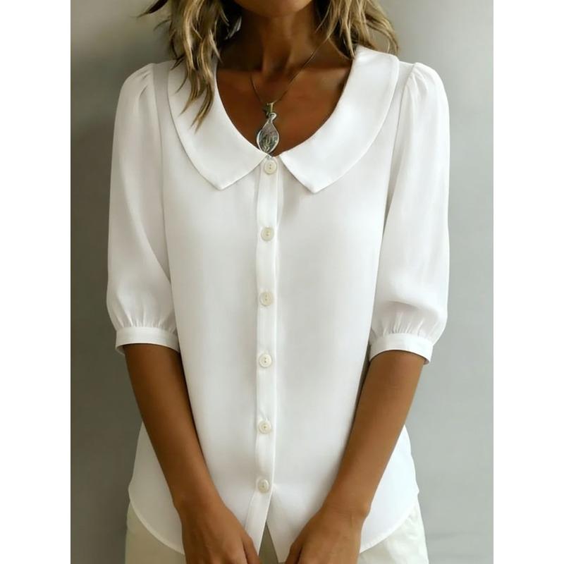 GMXIA Women's Fashion 1/2 Sleeves POLO Neck Casual Blouses & Shirts