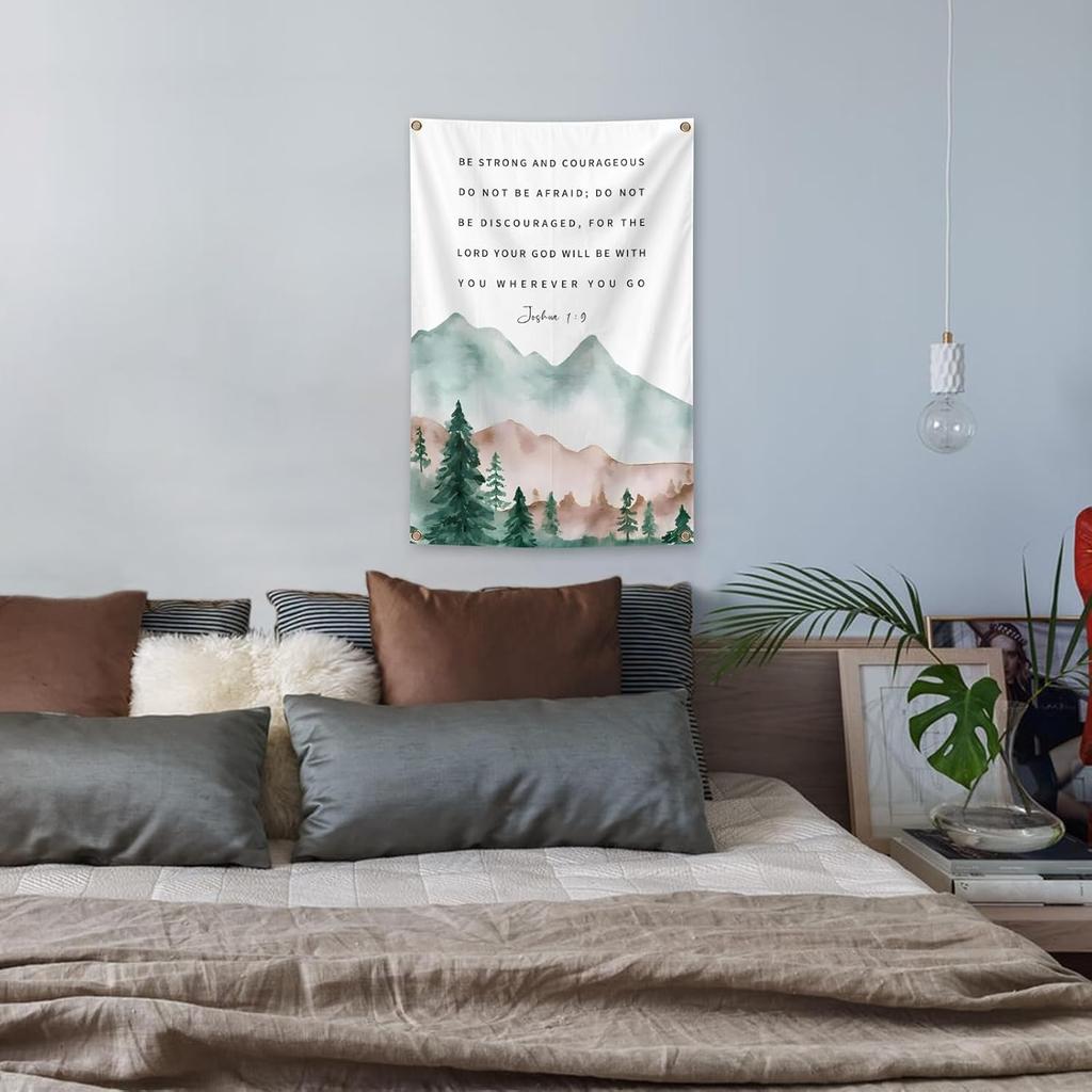 Bible Verse Wall Art Be Strong and Courageous Posters Tapestry 2x3 Ft Aesthetic Poster for Teen Boys Girls Bedroom and College Dorm Wall Decor Gifts