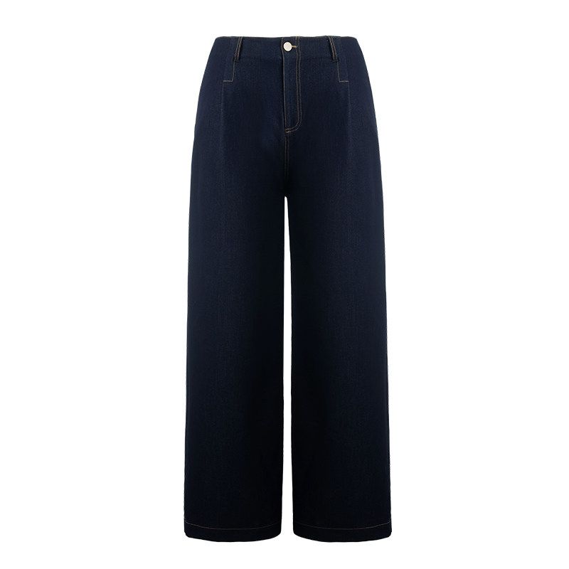 Plus-Size Women's High-End Faux Denim Wide-Leg Pants, New for Summer 2026, Loose Fit for Curvy Women, Flattering and Slimming Straight-Leg Pants