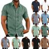 Men Pocket Blouse Tops Summer Male Turn Down Collar Button Short Sleeve Slim Solid Color Blouse Shirts