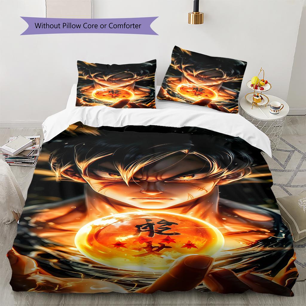 Постельное белье с узором Сон Гоку, Комплект с одеялом, Пододеяльник, Наволочка, Домашний подарок на день рождения (1 пододеяльник + 2 наволочки, без наполнителя)