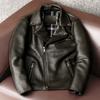 Heavy Duty Motorcycle Jacket Mens Genuine Thick Cowhide Leather Biker Racing Jacket Diagonal Zipper