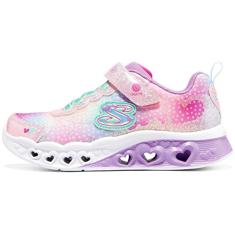 Skechers Кроссовки на шнуровке с сердечками, амортизирующие, износостойкие, низкие, повседневные, розово-многоцветные, детские, 302315L-PKMT