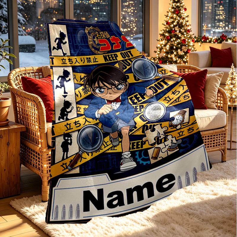 Custom Name Personalized Detective Conan Print Blanket, Home Decor, Bedroom, Sofa, Camping, Couch, Gifts for Birthday Christmas