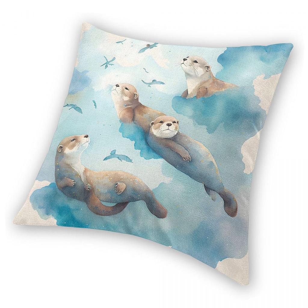 Cute Sea Otter Pillowcase Polyester Linen Velvet Pattern Zip Decor Pillow Case Room Cushion Cover