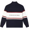Fila Осень 2023 Новый Вязаный Свитер Удобный Повседневный Цветной Блок Сплайсинг Стойка Воротник Унисекс свитер Темно-Темно-Синий F11U349402F-DB