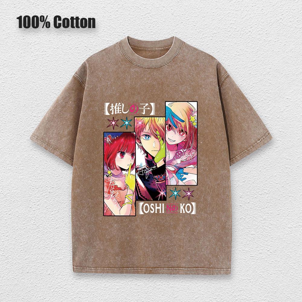 Кислотная футболка Kawaii Oshi No Ko Аниме Ай Хосино Косплей Футболка Горячие Мультяшные Фанаты Отаку Футболка Повседневная Однотонная Хлопковая Унисекс Футболка
