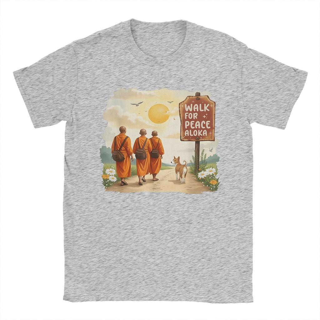 Vintage Retro Walk for Peace Monks with Aloka Dog TShirt for Men Round Collar 100 Cotton T Shirt Short Sleeve Tees Tops