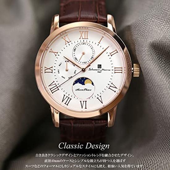 Watch Moon Phase Multi Calendar 5 ATM Water Resistant Business Formal Leather Belt Limited Model Pink Gold Blue [Salvatore Mara] Men's SM21106-PGBL