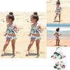 Charming 2pcs Girls Ruffle Floral Bikinis Set Featuring Adorable Flamingo Design