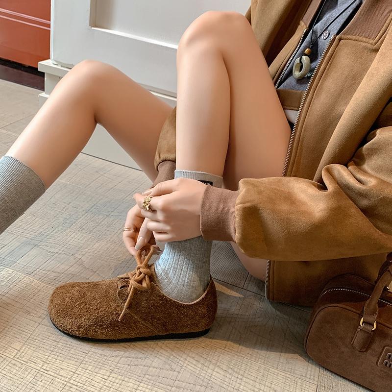 Модная тренировочная обувь из коровьей замши на шнуровке для женщин 2025 Осень Новые женские кроссовки Балетки Ретро Комфортная Повседневная Спортивная обувь Большой размер