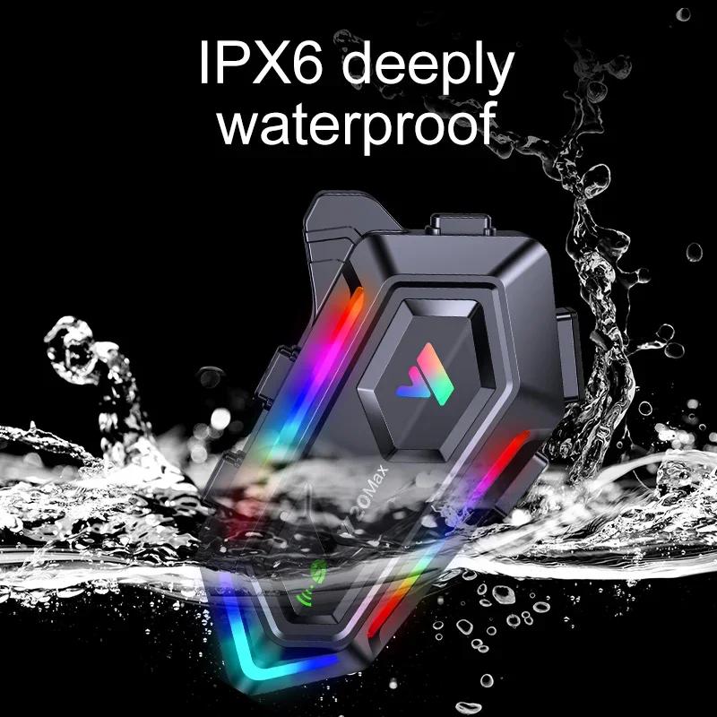 Y20 MAX мотоциклетный шлем Bluetooth гарнитура интерком с микшированием V5.3 IPX6 водонепроницаемый RGB красочный световой эффект 1000mAh аккумулятор