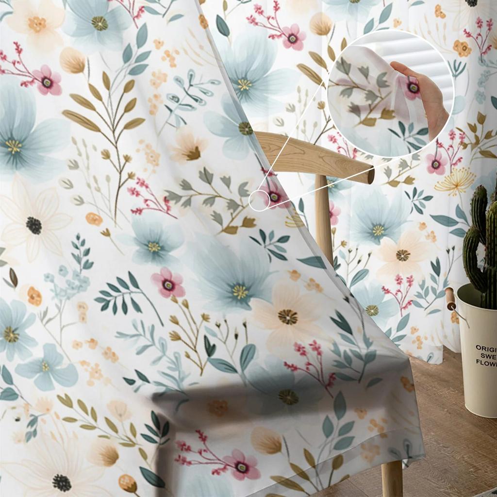 Тюлевые шторы на окно с цветами и растениями для гостиной, кухни, рождественский домашний декор, прозрачные шторы из вуали