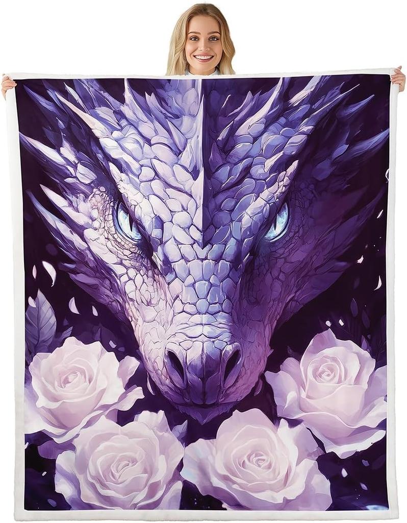 GUOYU Blanket Dragon Fleece Throw Blanket Japanese Ukiyoe Theme Sherpa Blanket Queen for Bed Sofa Couch Girls Japanese Style Plush Blanket