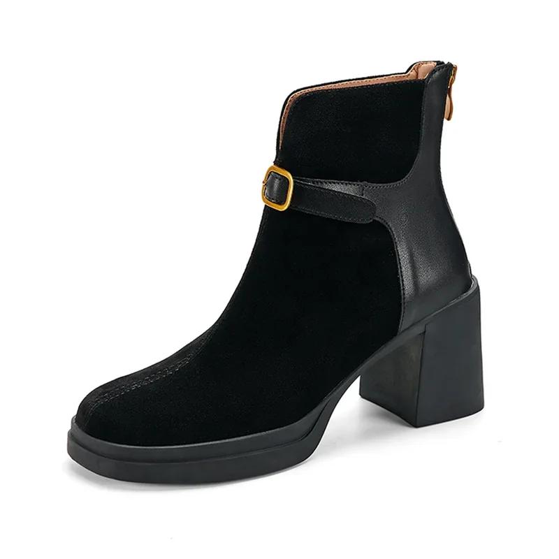 Женские зимние ботинки на высоком каблуке, дизайнерская обувь из замши, массивные зимние ботинки челси 2024 года, модный тренд, новинка в готическом стиле, женские ботинки