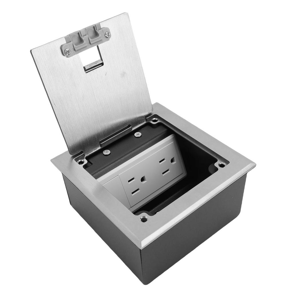 Recessed Floor Socket Double 3 Prong Outlets Electrical Receptacle Stainless Steel Box Kit Silver